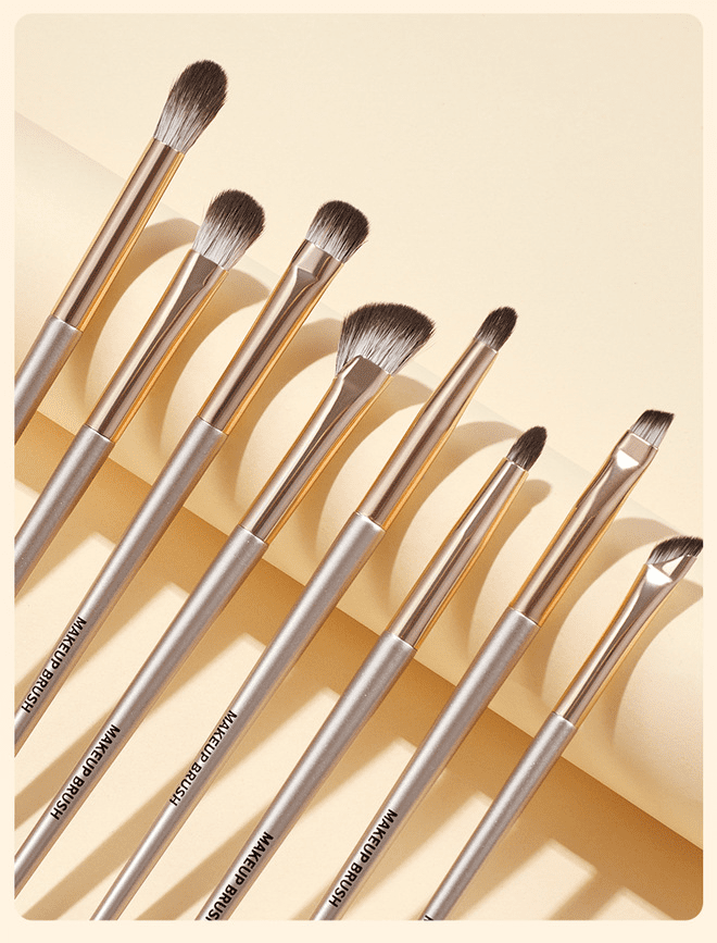 Complete 15-piece makeup brush set with natural hair bristles, including eyeshadow, crease, blending, angled eyebrow, and eyelash brushes for professional eye makeup application.