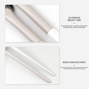 Set of ten white synthetic makeup brushes with ultra-fine flat, angled, and silkworm blade tips for eyeliner, eyebrows, eyeshadow, and detailed eye makeup application.