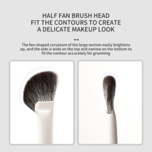 Set of ten white synthetic makeup brushes with ultra-fine flat, angled, and silkworm blade tips for eyeliner, eyebrows, eyeshadow, and detailed eye makeup application.