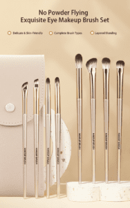 Complete 15-piece makeup brush set with natural hair bristles, including eyeshadow, crease, blending, angled eyebrow, and eyelash brushes for professional eye makeup application.