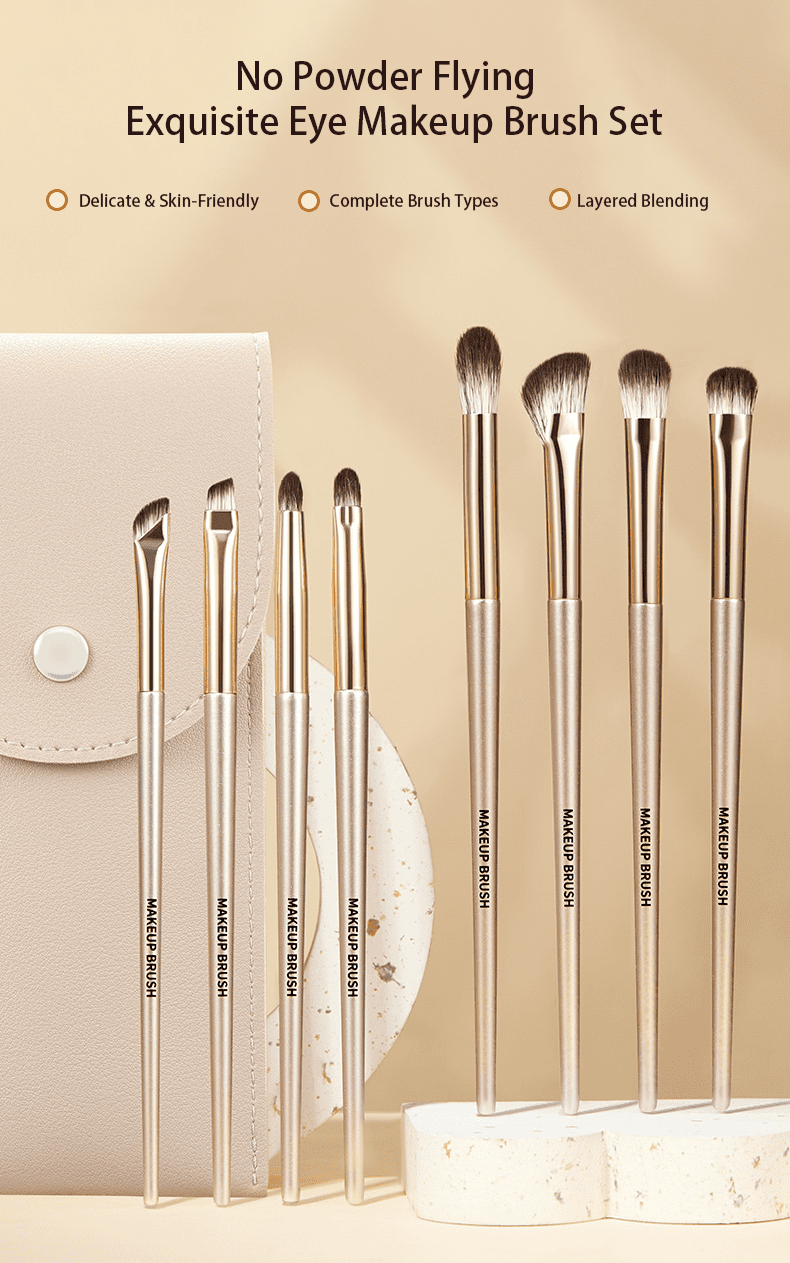 Complete 15-piece makeup brush set with natural hair bristles, including eyeshadow, crease, blending, angled eyebrow, and eyelash brushes for professional eye makeup application.