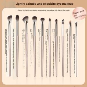 8-piece professional eye makeup brush set with gold handles and soft synthetic bristles for eyeshadow, crease blending, angled brows, and precise eye detailing.