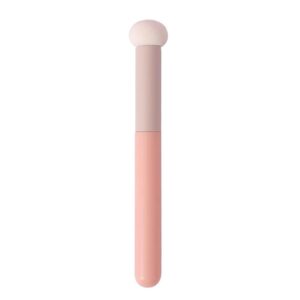 Portable concealer brush with soft mushroom sponge applicator and pink ABS handle, designed for blending concealer, lipstick, foundation, and cream cosmetics.