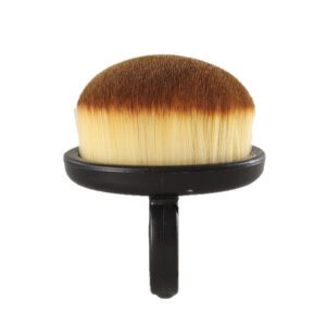 Compact round nail cleaning brush with soft synthetic bristles and black handle designed for removing nail art dust, powder, and manicure residue.