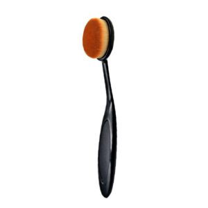 Long handle nail art dust brush with soft orange synthetic bristles and black ergonomic handle for cleaning nail surfaces, removing powder, and pre-treatment manicure preparation.