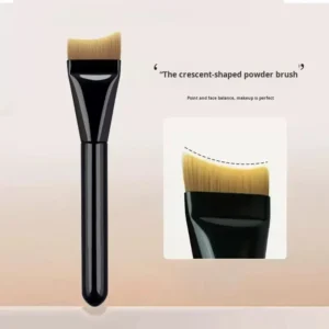 Professional tongue shaped foundation brush with soft synthetic bristles and black handle, designed for liquid foundation, facial masks, skincare products, and smooth face coverage.