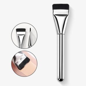 Professional flat foundation brush with ultra-thin dense synthetic bristles and silver handle, designed for seamless liquid foundation, contouring, and precise face makeup application.