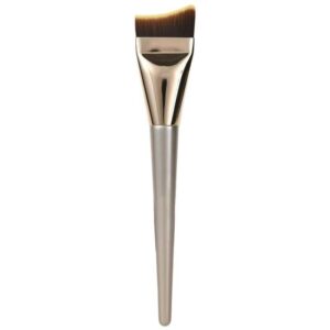 Professional slanted foundation brush with angled synthetic bristles and metallic handle, designed for contouring, concealer blending, foundation application, and detailed facial makeup.
