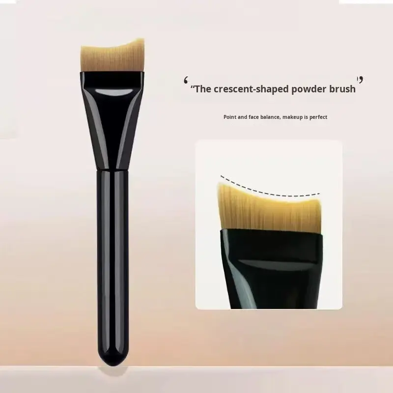 Professional tongue shaped foundation brush with soft synthetic bristles and black handle, designed for liquid foundation, facial masks, skincare products, and smooth face coverage.