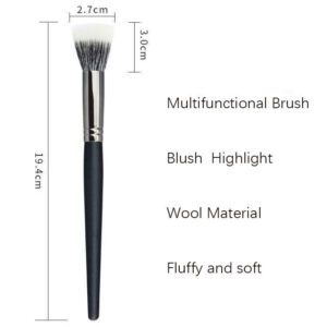 Professional stippling makeup brush with soft synthetic bristles, silver ferrule, and black handle, designed for blush, foundation, concealer, and cream makeup application.
