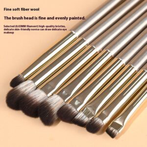 8-piece professional eye makeup brush set with gold handles and soft synthetic bristles for eyeshadow, crease blending, angled brows, and precise eye detailing.