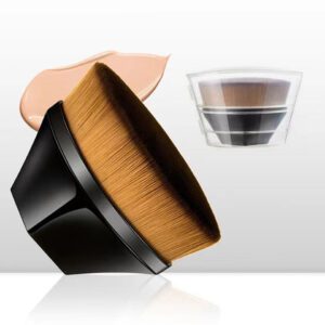 Portable magic foundation brush with dense synthetic bristles and ergonomic black handle, designed for foundation, contouring, concealer blending, and flawless makeup application.