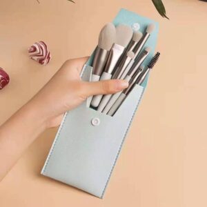 Pink makeup brush set featuring six professional cosmetic brushes for foundation, concealer, blush, eyeshadow, eyeliner, powder application, and eyebrow grooming with soft synthetic bristles.