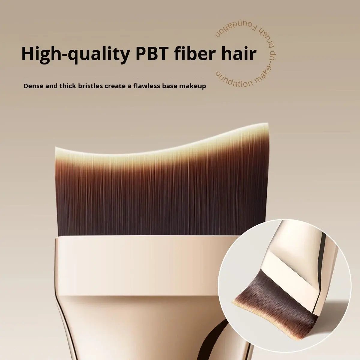 Professional slanted foundation brush with angled synthetic bristles and metallic handle, designed for contouring, concealer blending, foundation application, and detailed facial makeup.