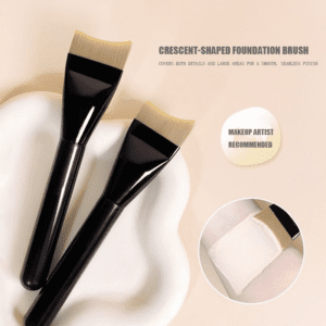Professional tongue shaped foundation brush with soft synthetic bristles and black handle, designed for liquid foundation, facial masks, skincare products, and smooth face coverage.