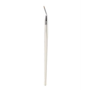 Fine angled eyeliner brush with silver handle and synthetic bristles, designed for gel eyeliner, detailed eye makeup, lash line definition, and precision cosmetic application.