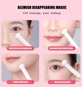 Portable concealer brush with soft mushroom sponge applicator and pink ABS handle, designed for blending concealer, lipstick, foundation, and cream cosmetics.