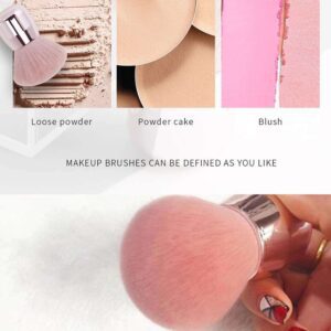 Compact fluffy makeup brush with ultra-soft pink synthetic bristles and a metallic handle, suitable for blush, bronzer, nail powder application, and manicure dust removal.