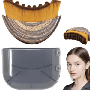 Curved beech wood lymphatic contour face brush with soft nylon bristles, designed for facial massage, lymphatic drainage, jawline sculpting, and skincare application.
