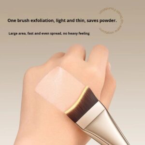 Professional slanted foundation brush with angled synthetic bristles and metallic handle, designed for contouring, concealer blending, foundation application, and detailed facial makeup.