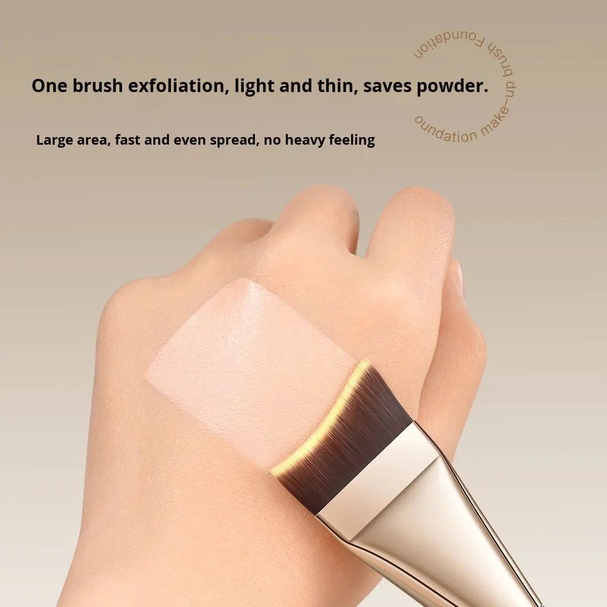 Professional slanted foundation brush with angled synthetic bristles and metallic handle, designed for contouring, concealer blending, foundation application, and detailed facial makeup.