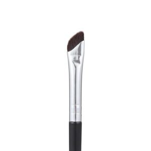 Professional angled eyeliner makeup brush with synthetic bristles, slim black wooden handle, and precision-cut tip for eyebrow definition, eyeliner application, and detailed makeup work.
