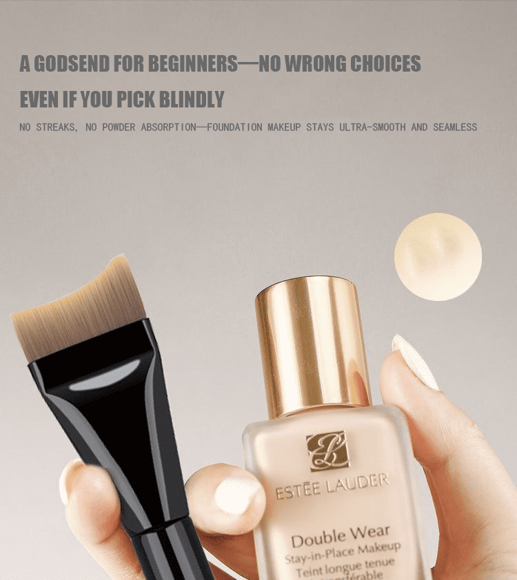 Professional tongue shaped foundation brush with soft synthetic bristles and black handle, designed for liquid foundation, facial masks, skincare products, and smooth face coverage.