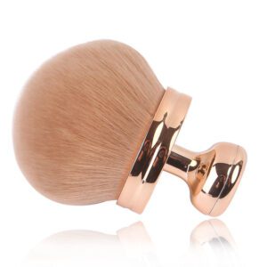 Large kabuki makeup brush with ultra-soft synthetic bristles and a rose gold handle, designed for self tanner, body makeup, bronzer, powder, and blending applications.