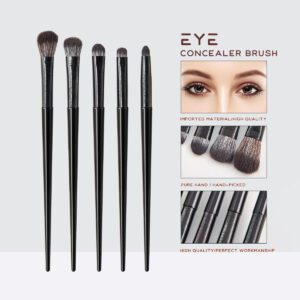 10-piece black eye makeup brush set with soft synthetic bristles, including angled, flat, blending, crease, and detail brushes, perfect for eyeshadow, eyeliner, and eyebrow application.