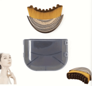 Curved beech wood lymphatic contour face brush with soft nylon bristles, designed for facial massage, lymphatic drainage, jawline sculpting, and skincare application.