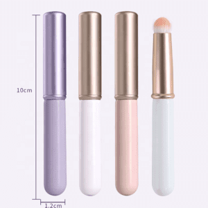 Portable lip brush with protective cap, synthetic bristles, and compact handle, designed for lipstick application, concealer touch-ups, and travel makeup use.