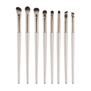 8-piece professional eye makeup brush set with gold handles and soft synthetic bristles for eyeshadow, crease blending, angled brows, and precise eye detailing.