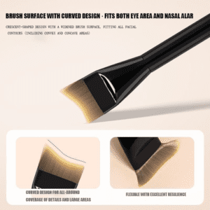 Professional tongue shaped foundation brush with soft synthetic bristles and black handle, designed for liquid foundation, facial masks, skincare products, and smooth face coverage.