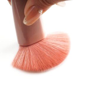 Compact travel makeup brush set with built-in mirror case, featuring soft pink synthetic brushes for foundation, powder, eyeshadow, blending, and daily beauty application.