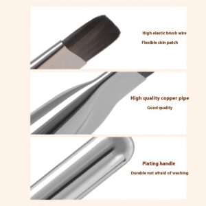 Professional flat foundation brush with ultra-thin dense synthetic bristles and silver handle, designed for seamless liquid foundation, contouring, and precise face makeup application.