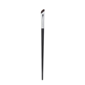 Professional angled eyeliner makeup brush with synthetic bristles, slim black wooden handle, and precision-cut tip for eyebrow definition, eyeliner application, and detailed makeup work.