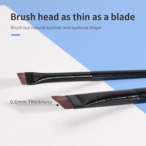 Professional angled makeup brush with slim black handle and synthetic bristles, designed for nose contouring, eyeliner detailing, and precision eye shadow blending.