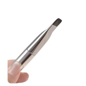Professional flat foundation brush with ultra-thin dense synthetic bristles and silver handle, designed for seamless liquid foundation, contouring, and precise face makeup application.