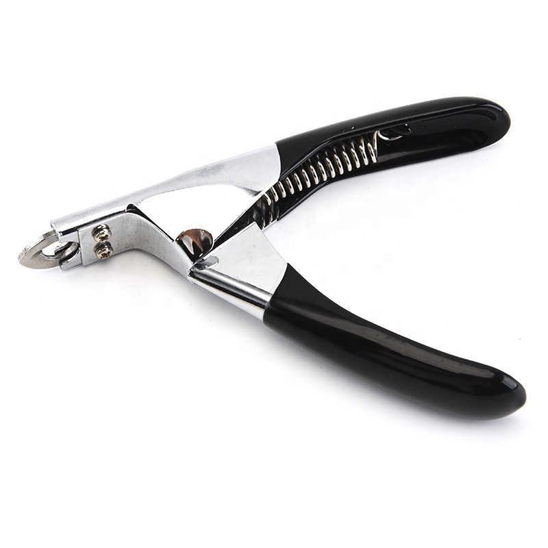 Stainless steel pet nail clippers with ergonomic PP handles in red and black, suitable for cats, dogs, and puppies, ensuring safe grooming.