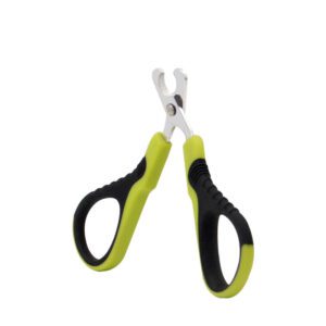 White and pink plastic pet nail clipper for cats and small dogs, safe and ergonomic, ideal for grooming at home.