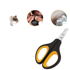 Black and yellow stainless steel pet nail clipper with anti-slip handle for safe grooming of cats and dogs.