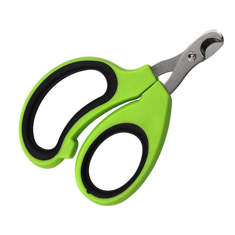 Green-handled stainless steel pet nail clipper for cats and dogs with anti-slip grip, safe and precise trimming tool