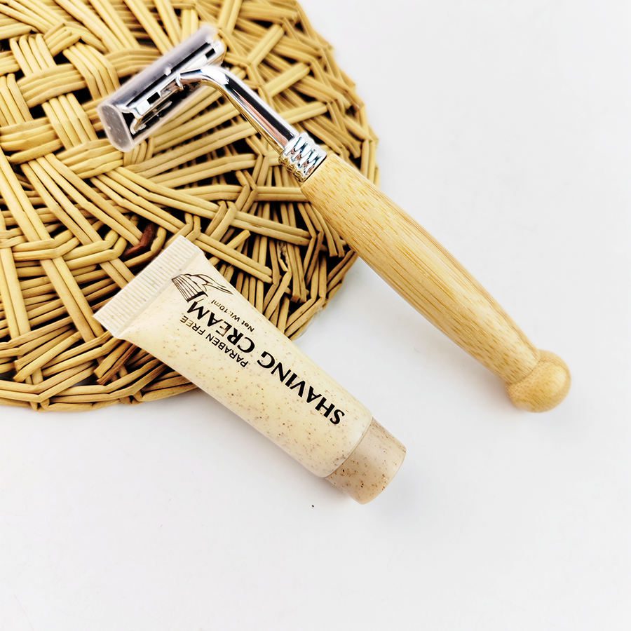 Eco-friendly wooden handle razor with stainless steel blade for safe shaving, suitable for body and face.