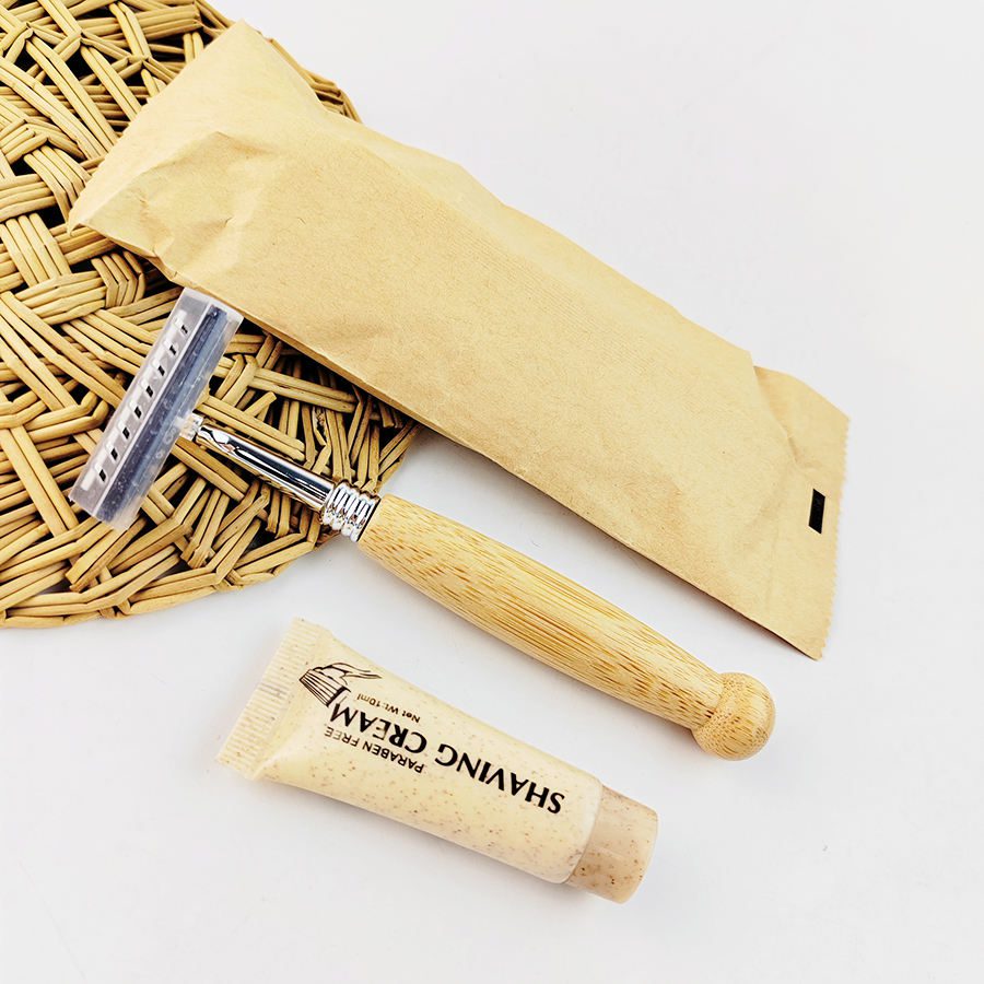 Eco-friendly wooden handle razor with stainless steel blade for safe shaving, suitable for body and face.