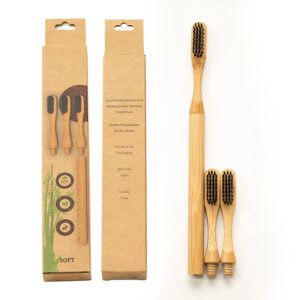 Eco-friendly bamboo toothbrush with detachable medium nylon bristle heads, biodegradable handle, suitable for adult oral care, travel, and private label branding