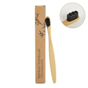Bamboo toothbrush with ultra-fine million nano bristles and eco-friendly kraft paper packaging, designed for gentle adult oral care, sensitive gums, and travel use