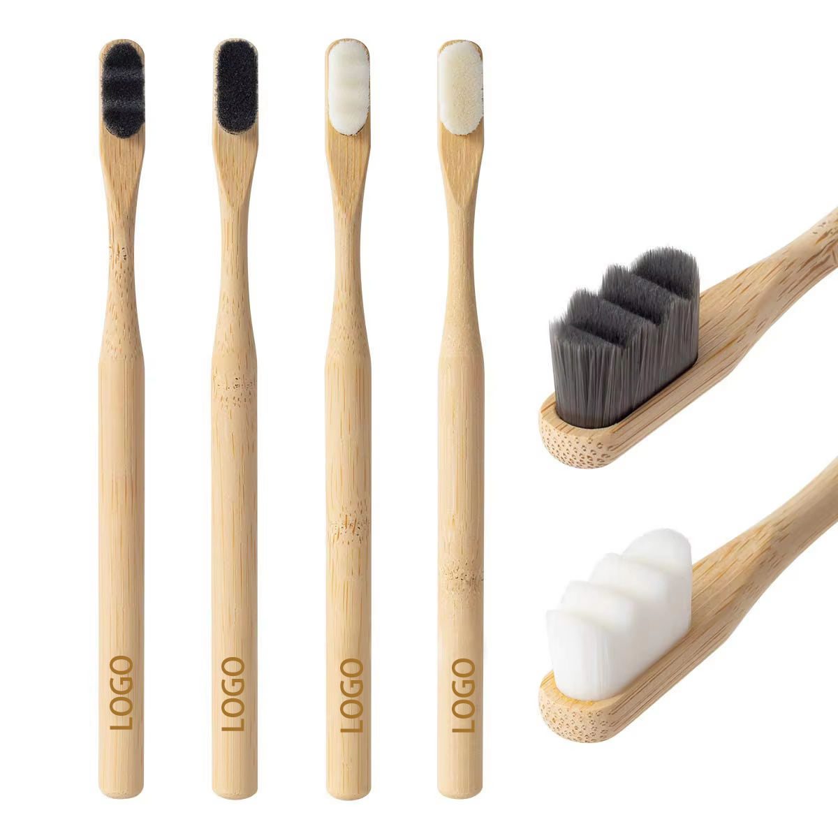 Eco-friendly bamboo toothbrushes with ultra-soft BPA-free bristles, designed for adults and sustainable daily oral care, featuring natural bamboo handles and custom logo printing