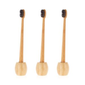 Bamboo toothbrush set with medium nylon bristles and bamboo holder, featuring a sustainable design and optional custom logo, ideal for home or bulk wholesale