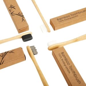 Bamboo toothbrush with ultra-fine million nano bristles and eco-friendly kraft paper packaging, designed for gentle adult oral care, sensitive gums, and travel use