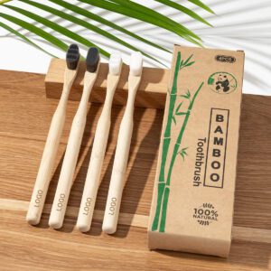 Eco-friendly bamboo toothbrushes with ultra-soft BPA-free bristles, designed for adults and sustainable daily oral care, featuring natural bamboo handles and custom logo printing